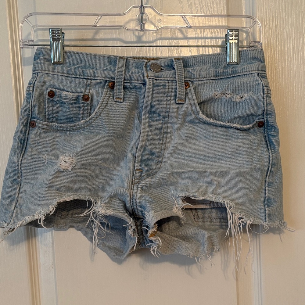 Levi's 501 Women’s Light Blue Distressed Cut Off Jean Shorts size 24 waist